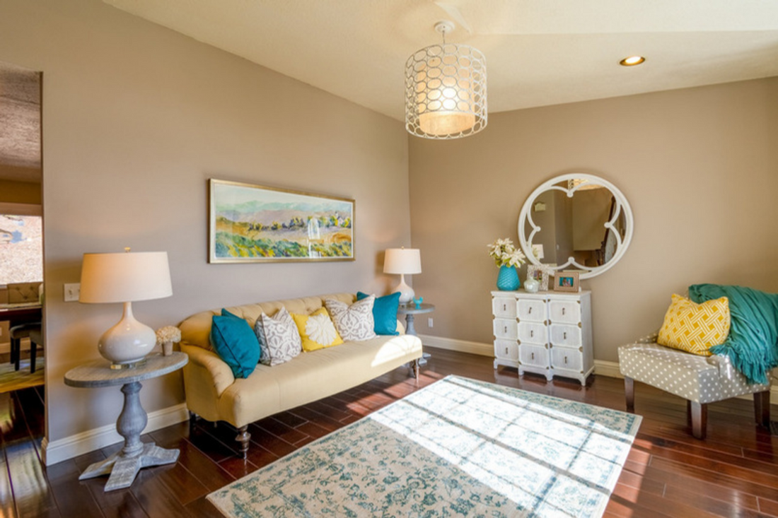 bright color accent pillow with yellow red dahlia